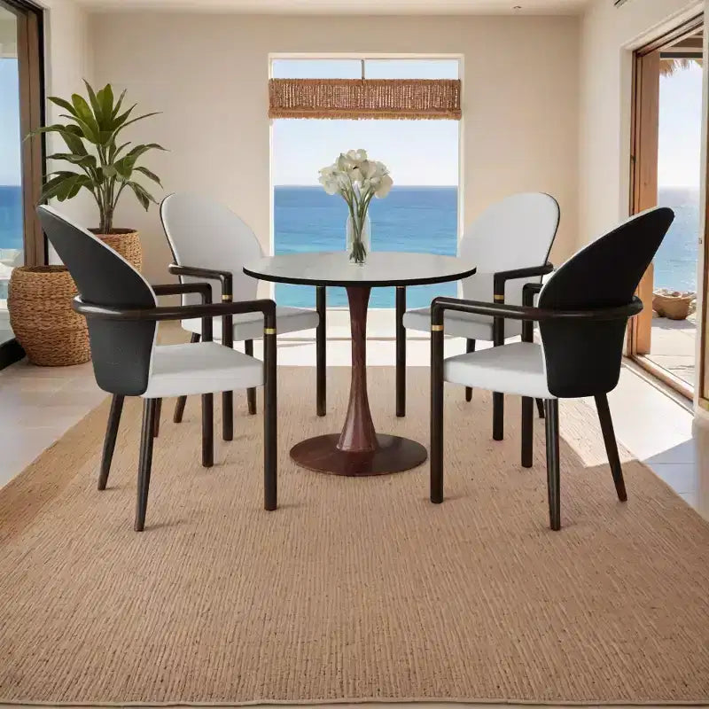 LeisureMod Bristol Round Dining Table  MDF Top with Walnut Wood Steel Pedestal Base, Modern Kitchen & Dining Room Accent Table for Small Spaces