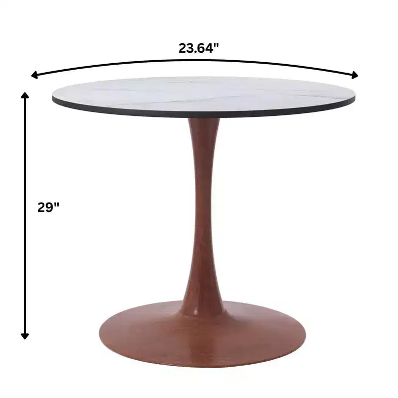LeisureMod Bristol Round Dining Table  MDF Top with Walnut Wood Steel Pedestal Base, Modern Kitchen & Dining Room Accent Table for Small Spaces