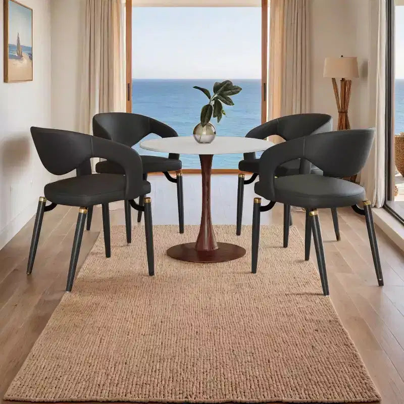 LeisureMod Bristol Round Dining Table  MDF Top with Walnut Wood Steel Pedestal Base, Modern Kitchen & Dining Room Accent Table for Small Spaces