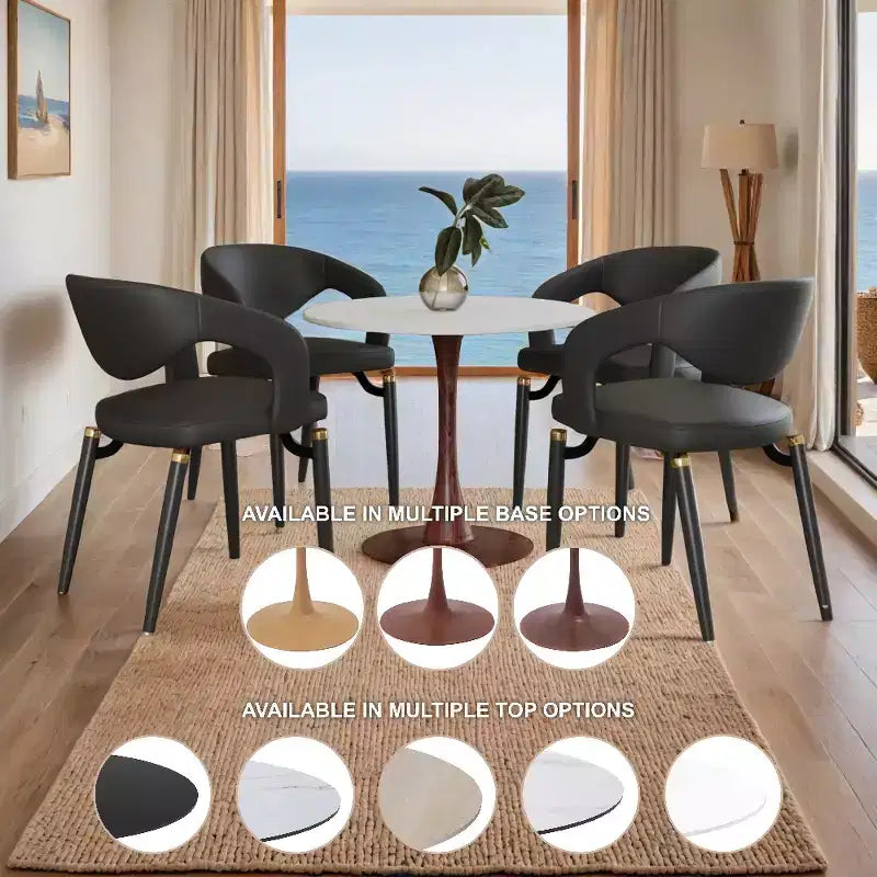 LeisureMod Bristol Round Dining Table  MDF Top with Walnut Wood Steel Pedestal Base, Modern Kitchen & Dining Room Accent Table for Small Spaces