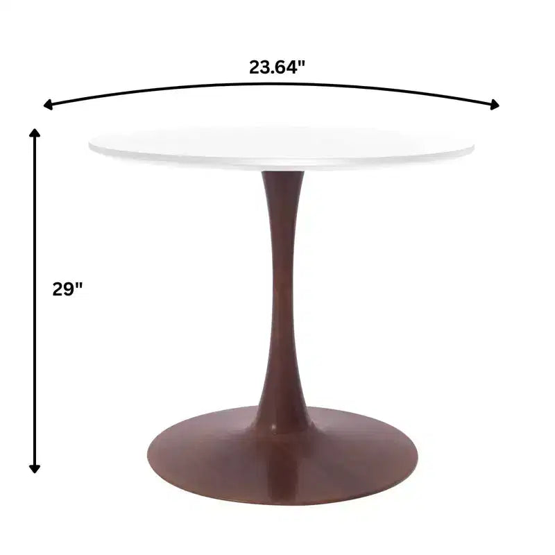 LeisureMod Bristol Round Dining Table  MDF Top with Walnut Wood Steel Pedestal Base, Modern Kitchen & Dining Room Accent Table for Small Spaces