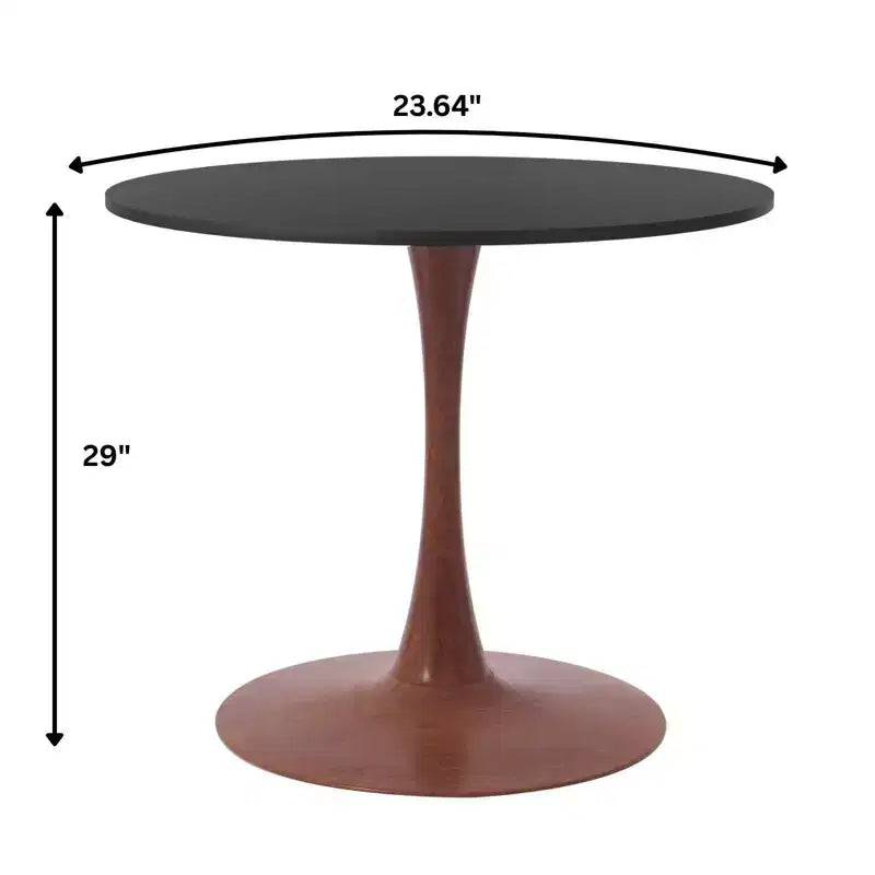 LeisureMod Bristol Round Dining Table  MDF Top with Walnut Wood Steel Pedestal Base, Modern Kitchen & Dining Room Accent Table for Small Spaces