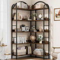 Acekool Industrial L-Shaped Corner Bookshelf - 5-Tier Arched Display Shelf with Metal Frame