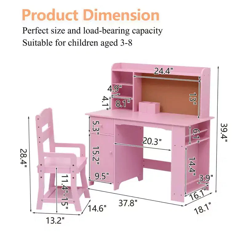 CuisinSmart Ensemble Bureau et Chaise pour Enfants, Table d'Étude pour Enfants - Comprend Étagère à Livres, Tableau d'Affichage, Armoires et Tiroir