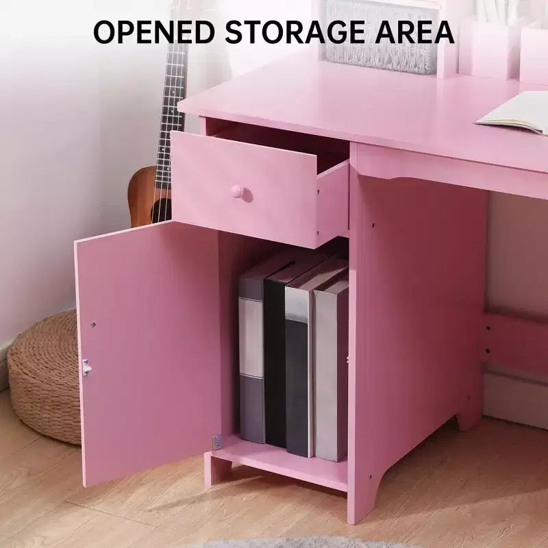 CuisinSmart Ensemble Bureau et Chaise pour Enfants, Table d'Étude pour Enfants - Comprend Étagère à Livres, Tableau d'Affichage, Armoires et Tiroir