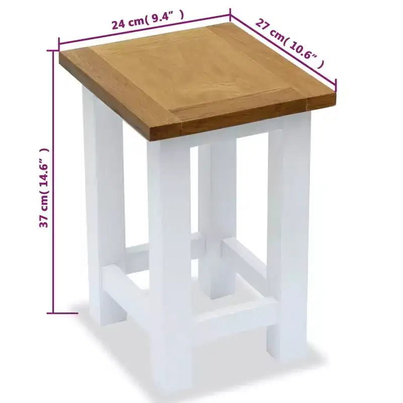 vidaXL End Table White and Brown Solid oak wood Small Durable