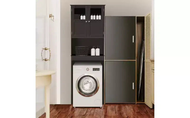 Meuble de Rangement au-dessus des Toilettes VINGLI, Organisateur de Rangement de Salle de Bain Blanc, Étagère au-dessus des Toilettes avec Double Portes en Verre Acrylique Espresso