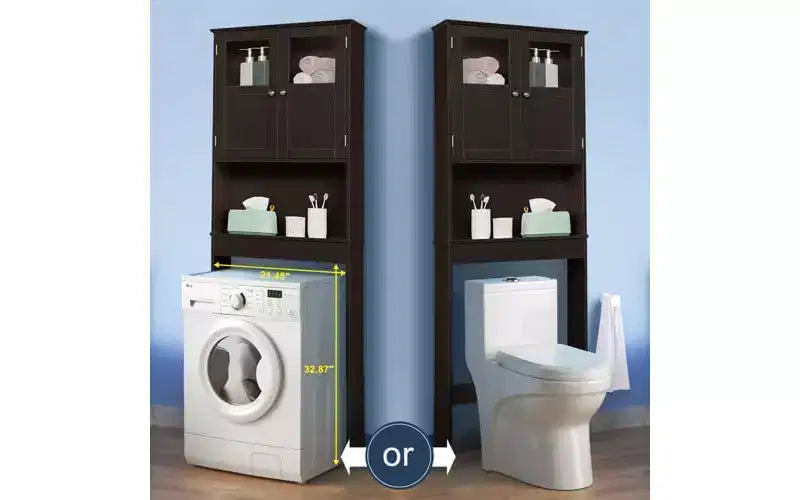 Meuble de Rangement au-dessus des Toilettes VINGLI, Organisateur de Rangement de Salle de Bain Blanc, Étagère au-dessus des Toilettes avec Double Portes en Verre Acrylique Espresso