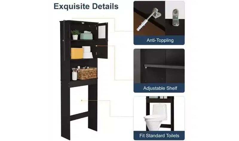 Meuble de Rangement au-dessus des Toilettes VINGLI, Organisateur de Rangement de Salle de Bain Blanc, Étagère au-dessus des Toilettes avec Double Portes en Verre Acrylique Espresso