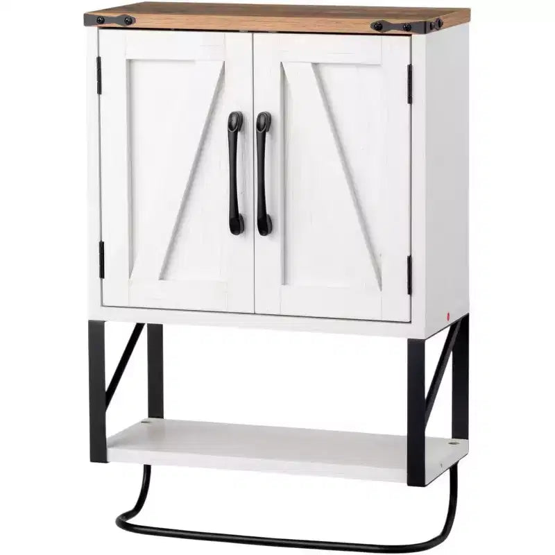 VINGLI Bathroom Wall Cabinet with Tower Bar Farmhouse Small Cute Medicine Cabinet Over Toilet Storage Organizer with Tower BarRustic White & Brown