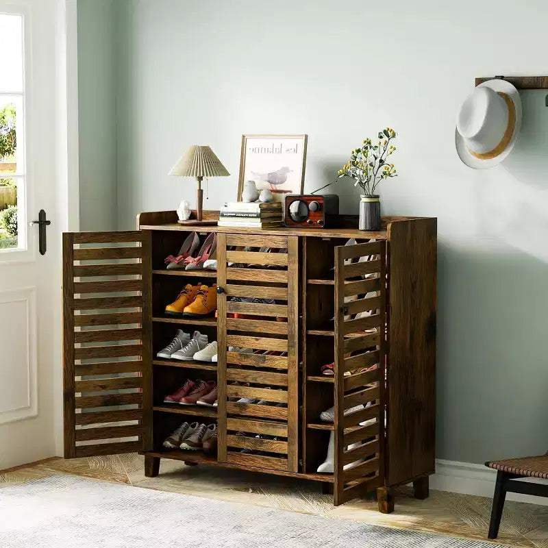 VINGLI Large Tall Shoe Cabinet with 3 Doors 6-Tier Ultra Wide Shoe Cabinet Storage for Entryway 30 Pairs Shoes Organizer Rustic Brown