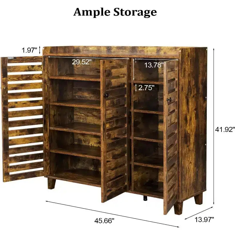 VINGLI Grand Meuble à Chaussures Haut avec 3 Portes, Meuble de Rangement à Chaussures Ultra Large à 6 Niveaux pour Entrée, Organisateur de Chaussures 30 Paires, Marron Rustique