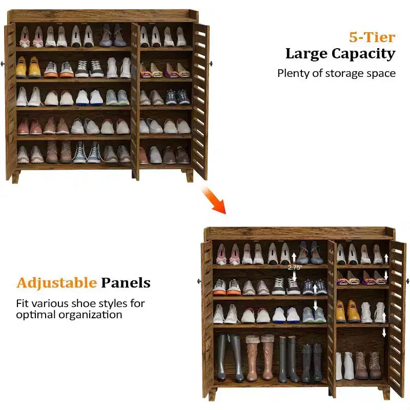 VINGLI Grand Meuble à Chaussures Haut avec 3 Portes, Meuble de Rangement à Chaussures Ultra Large à 6 Niveaux pour Entrée, Organisateur de Chaussures 30 Paires, Marron Rustique