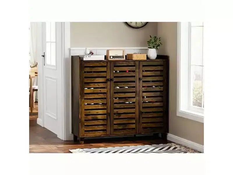 VINGLI Grand Meuble à Chaussures Haut avec 3 Portes, Meuble de Rangement à Chaussures Ultra Large à 6 Niveaux pour Entrée, Organisateur de Chaussures 30 Paires, Marron Rustique