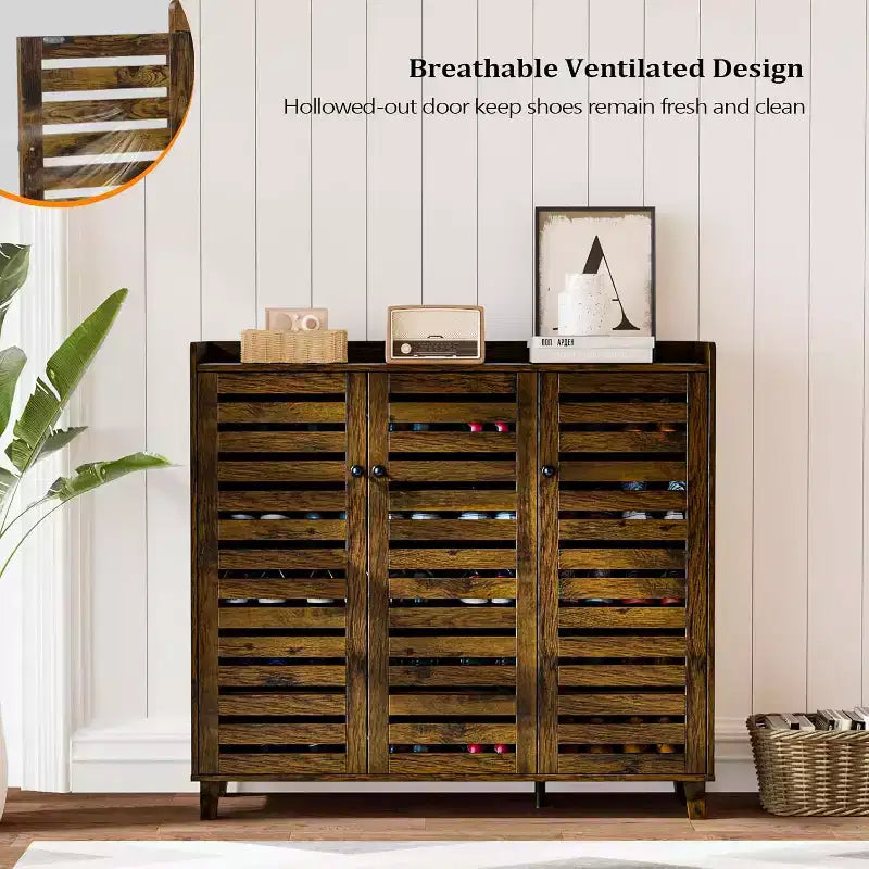 VINGLI Grand Meuble à Chaussures Haut avec 3 Portes, Meuble de Rangement à Chaussures Ultra Large à 6 Niveaux pour Entrée, Organisateur de Chaussures 30 Paires, Marron Rustique