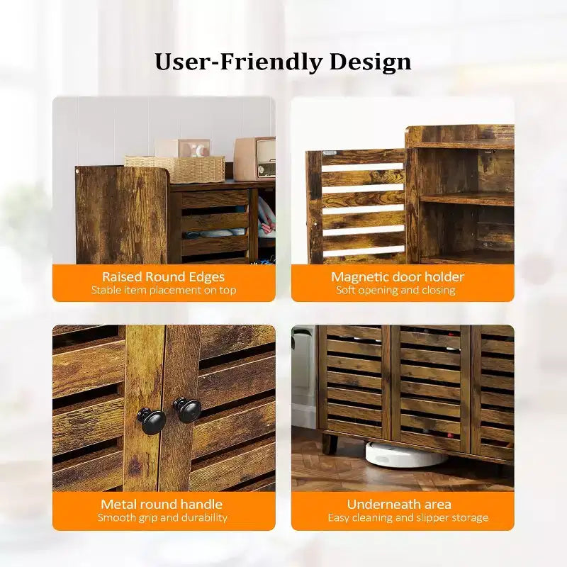 VINGLI Grand Meuble à Chaussures Haut avec 3 Portes, Meuble de Rangement à Chaussures Ultra Large à 6 Niveaux pour Entrée, Organisateur de Chaussures 30 Paires, Marron Rustique