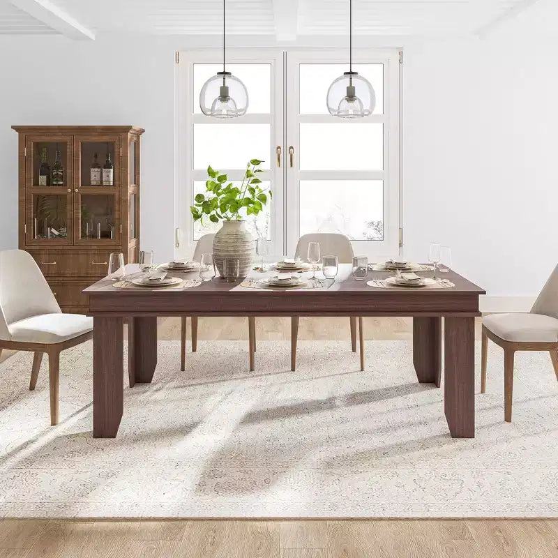Dining Table for 6-8 - 70.87 Rustic Wooden Kitchen Table with Sturdy V-Shaped Legs (Seats 6-10, Brown Finish)