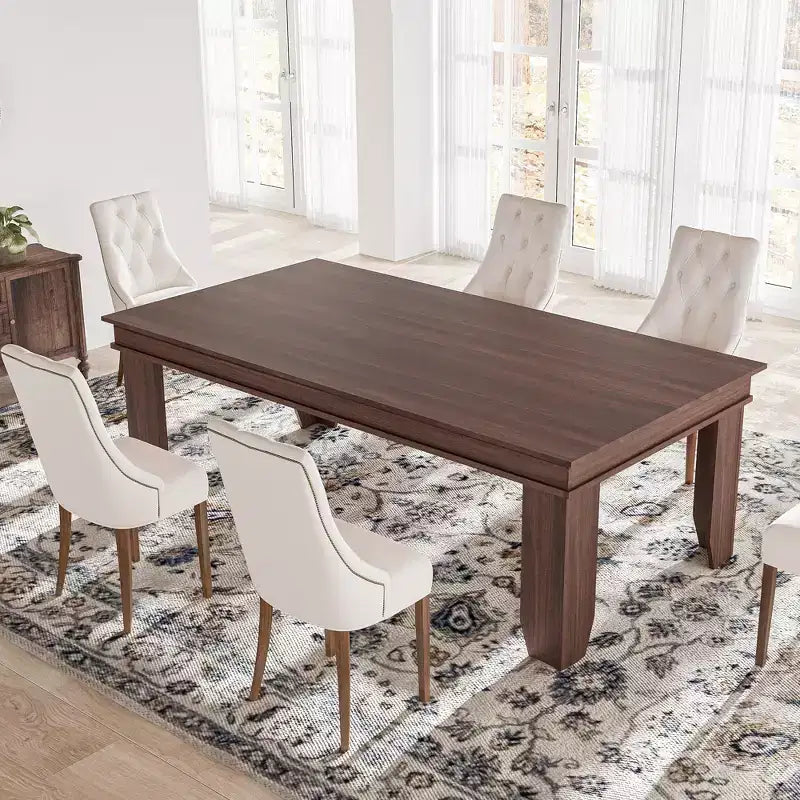 Table de salle à manger pour 6-8 personnes - Table de cuisine rustique en bois de 180 cm avec pieds robustes en forme de V (pour 6-10 personnes, finition marron)