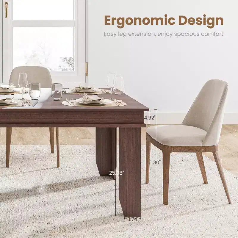 Table de salle à manger pour 6-8 personnes - Table de cuisine rustique en bois de 180 cm avec pieds robustes en forme de V (pour 6-10 personnes, finition marron)
