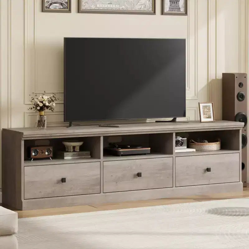 GustoWave 70 Inch Farmhouse TV Stand, Entertainment Center with Storage Drawer & Open Shelves for TVs up to 75 Inch