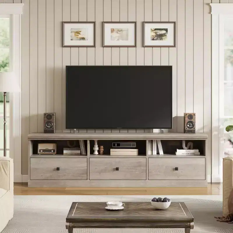 GustoWave 70 Inch Farmhouse TV Stand, Entertainment Center with Storage Drawer & Open Shelves for TVs up to 75 Inch