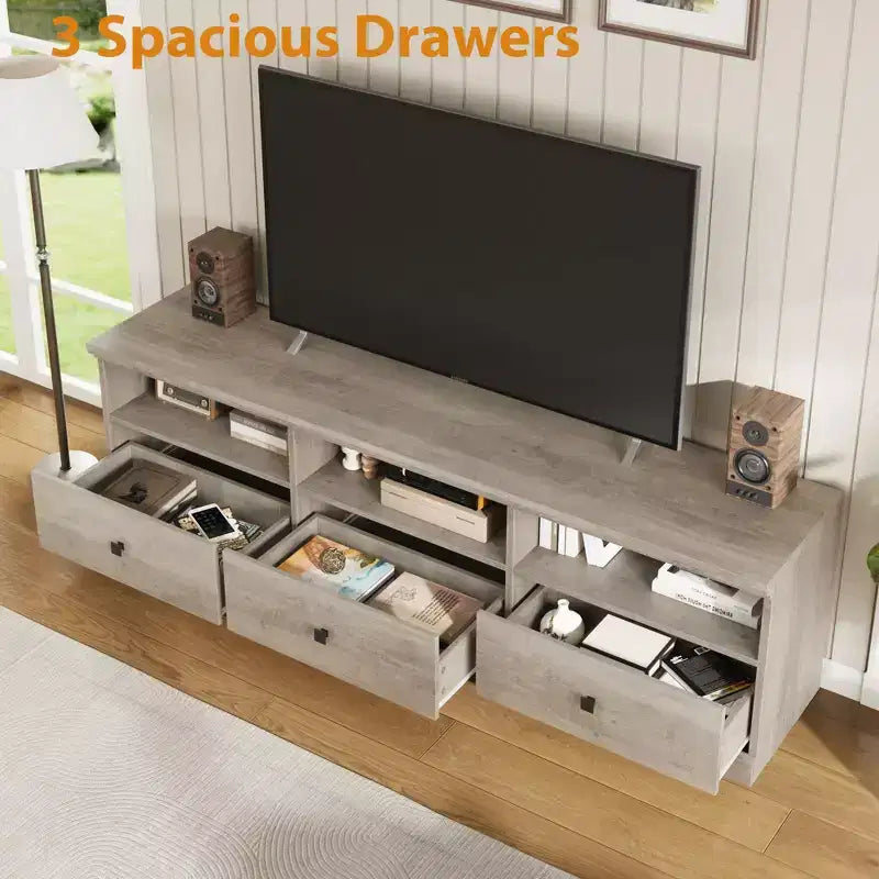 GustoWave 70 Inch Farmhouse TV Stand, Entertainment Center with Storage Drawer & Open Shelves for TVs up to 75 Inch