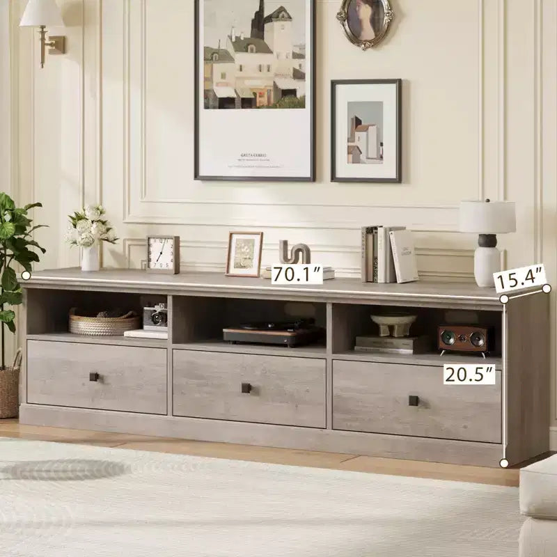GustoWave 70 Inch Farmhouse TV Stand, Entertainment Center with Storage Drawer & Open Shelves for TVs up to 75 Inch