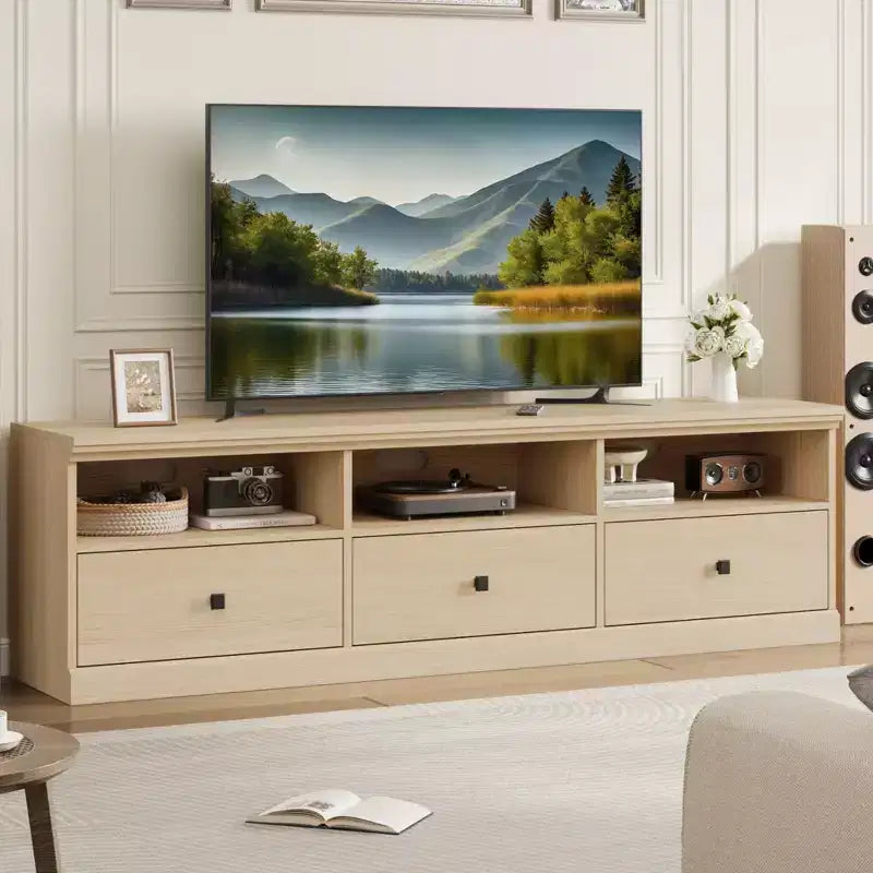GustoWave 70 Inch Farmhouse TV Stand, Entertainment Center with Storage Drawer & Open Shelves for TVs up to 75 Inch