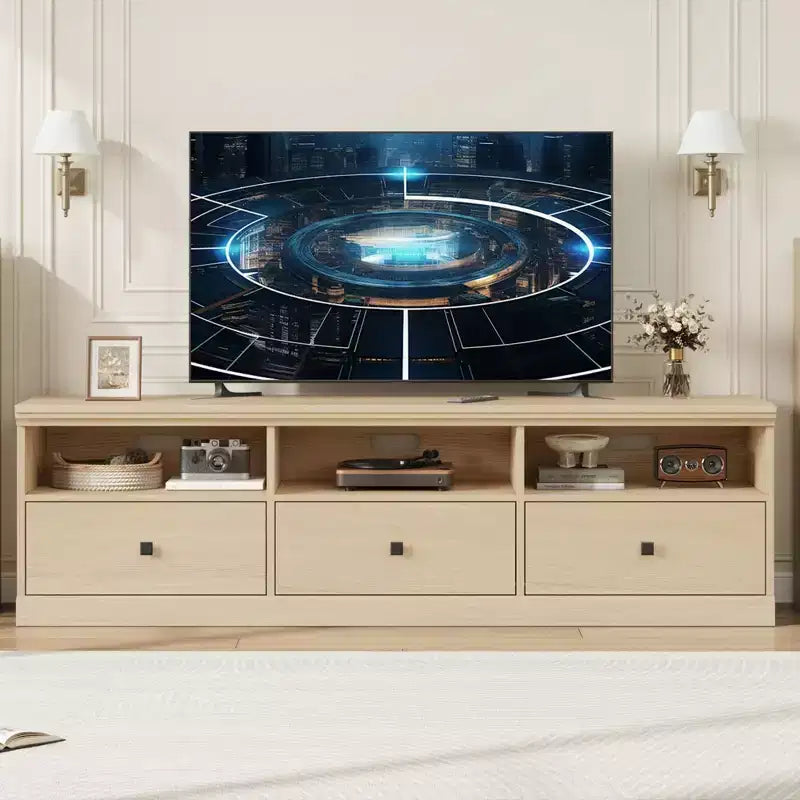 GustoWave 70 Inch Farmhouse TV Stand, Entertainment Center with Storage Drawer & Open Shelves for TVs up to 75 Inch