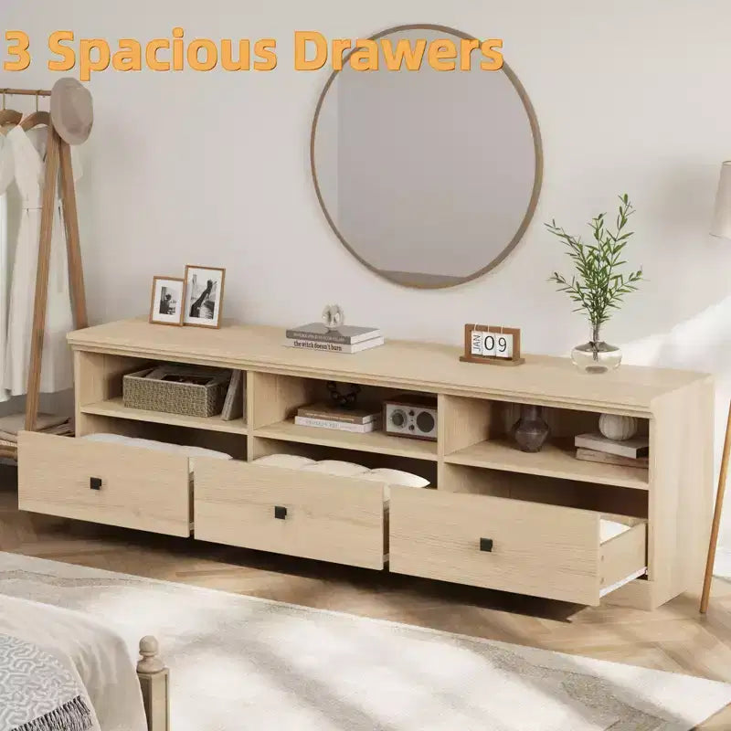 GustoWave 70 Inch Farmhouse TV Stand, Entertainment Center with Storage Drawer & Open Shelves for TVs up to 75 Inch