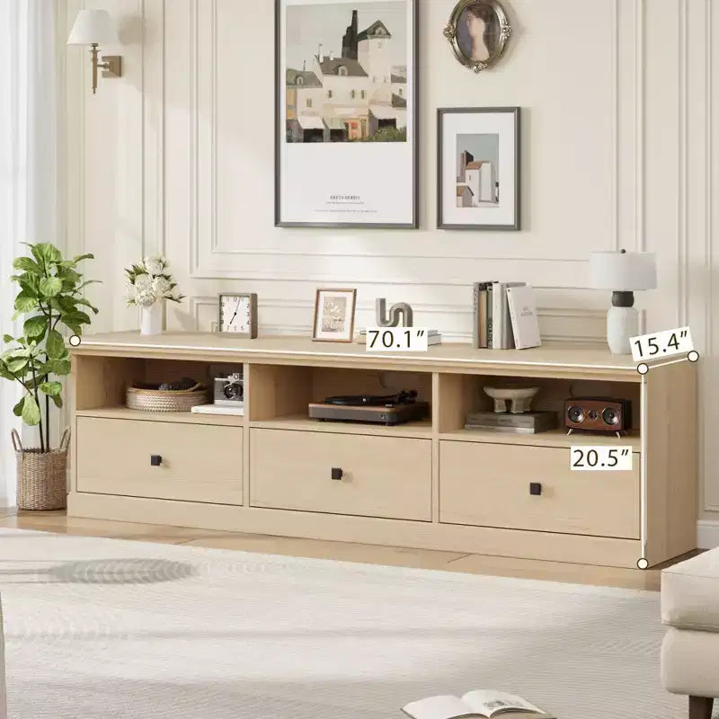 GustoWave 70 Inch Farmhouse TV Stand, Entertainment Center with Storage Drawer & Open Shelves for TVs up to 75 Inch