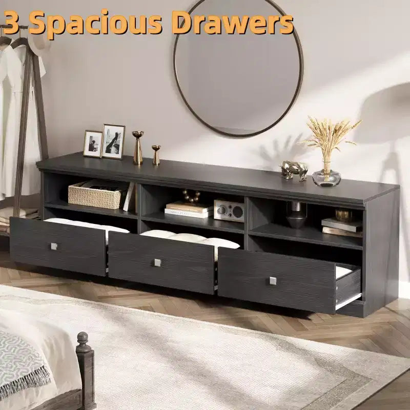 GustoWave 70 Inch Farmhouse TV Stand, Entertainment Center with Storage Drawer & Open Shelves for TVs up to 75 Inch