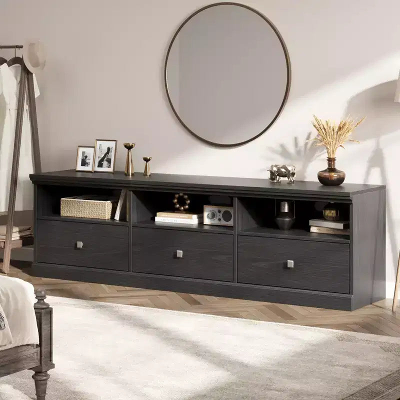 GustoWave 70 Inch Farmhouse TV Stand, Entertainment Center with Storage Drawer & Open Shelves for TVs up to 75 Inch