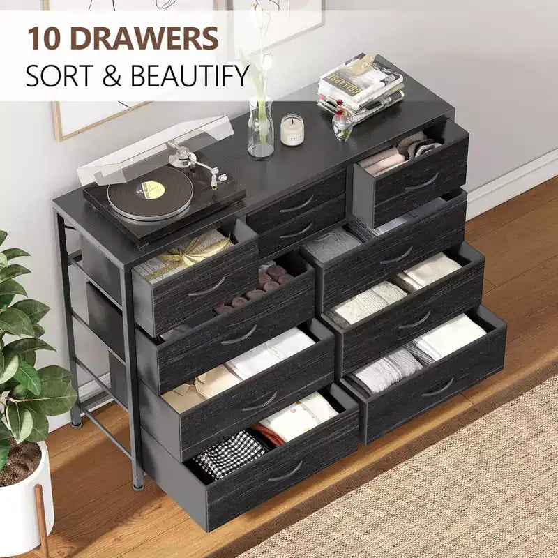 GustoWave TV Stand for 55 Inch TV, Entertainment Center with 10 Drawers for Living Room, Closet, Entryway, Hallway