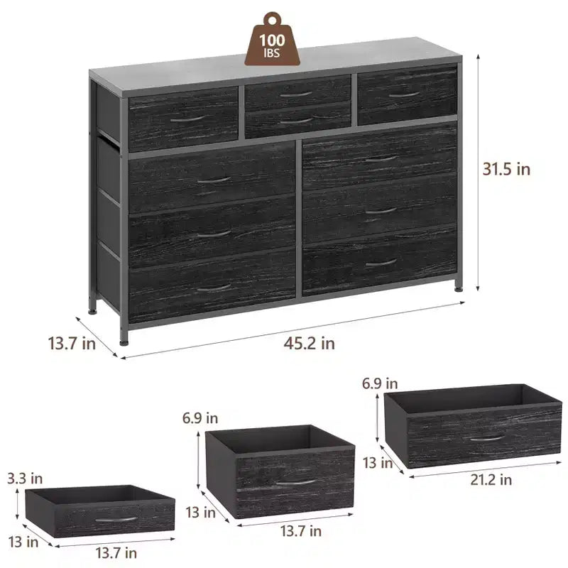 GustoWave TV Stand for 55 Inch TV, Entertainment Center with 10 Drawers for Living Room, Closet, Entryway, Hallway