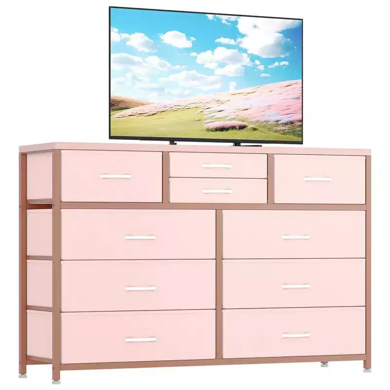 GustoWave TV Stand for 55 Inch TV, Entertainment Center with 10 Drawers for Living Room, Closet, Entryway, Hallway