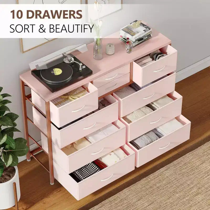 GustoWave TV Stand for 55 Inch TV, Entertainment Center with 10 Drawers for Living Room, Closet, Entryway, Hallway
