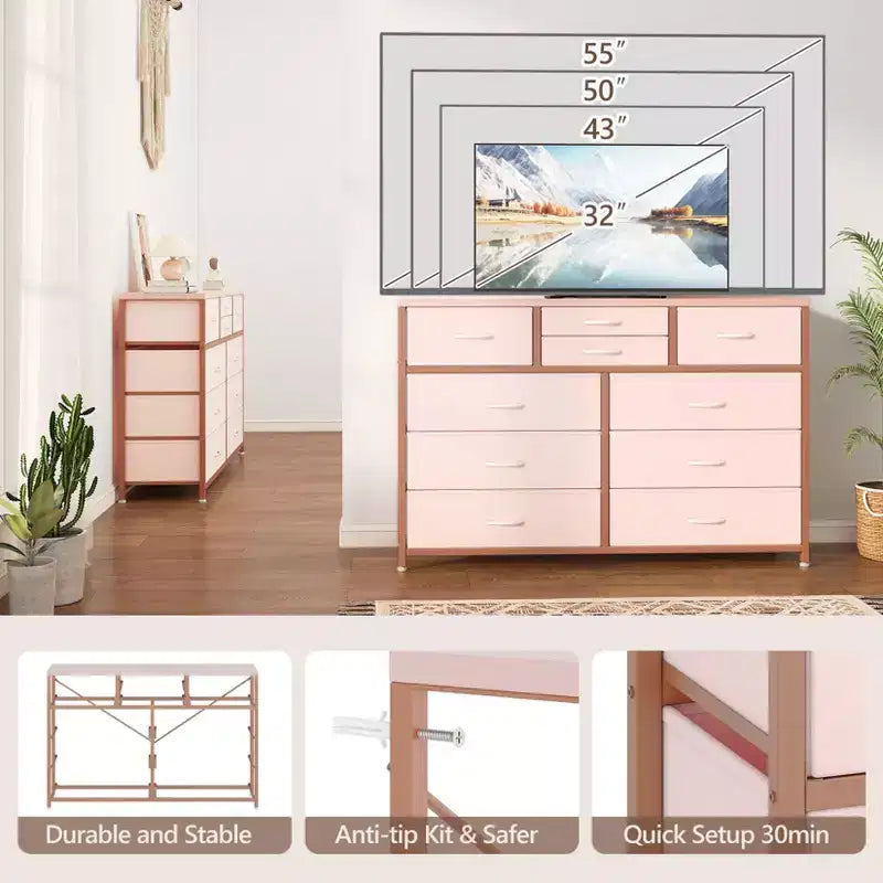 GustoWave TV Stand for 55 Inch TV, Entertainment Center with 10 Drawers for Living Room, Closet, Entryway, Hallway