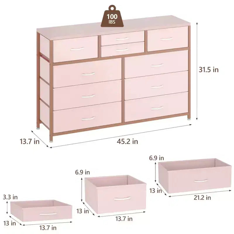 GustoWave TV Stand for 55 Inch TV, Entertainment Center with 10 Drawers for Living Room, Closet, Entryway, Hallway