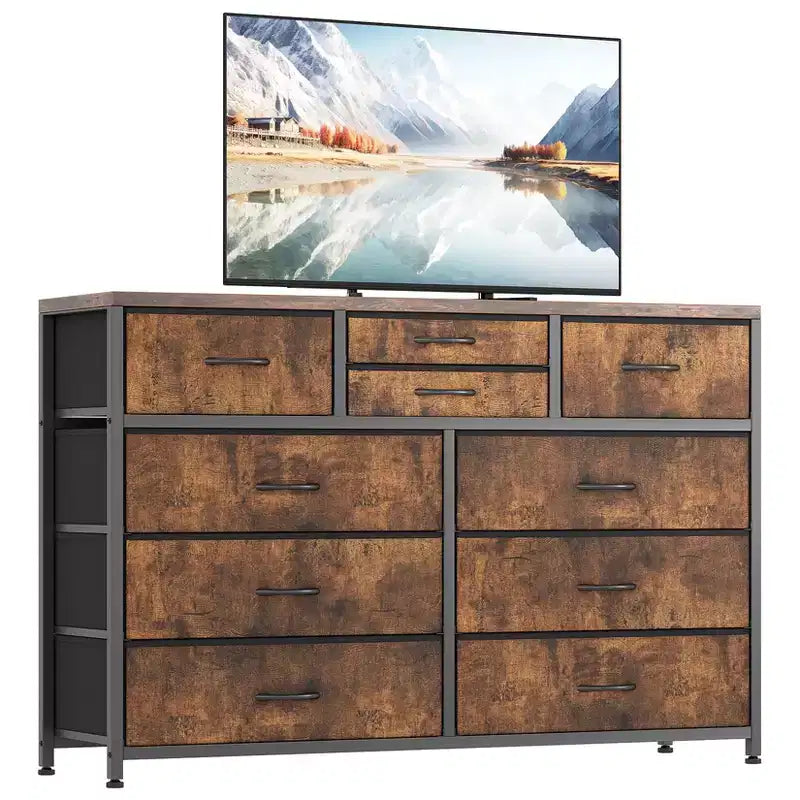 GustoWave TV Stand for 55 Inch TV, Entertainment Center with 10 Drawers for Living Room, Closet, Entryway, Hallway