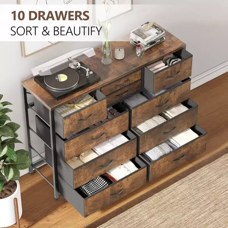GustoWave TV Stand for 55 Inch TV, Entertainment Center with 10 Drawers for Living Room, Closet, Entryway, Hallway
