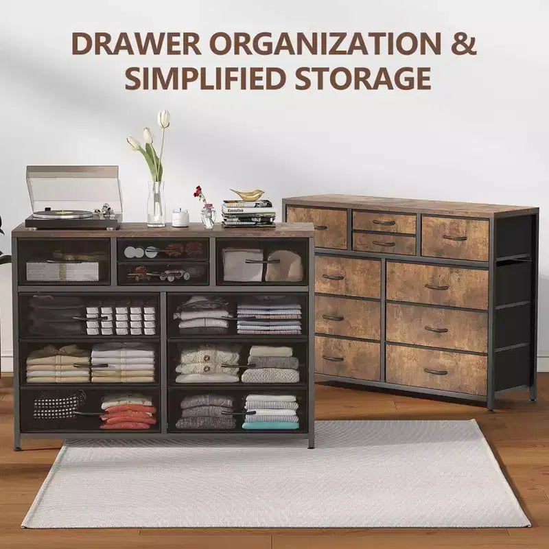 GustoWave TV Stand for 55 Inch TV, Entertainment Center with 10 Drawers for Living Room, Closet, Entryway, Hallway