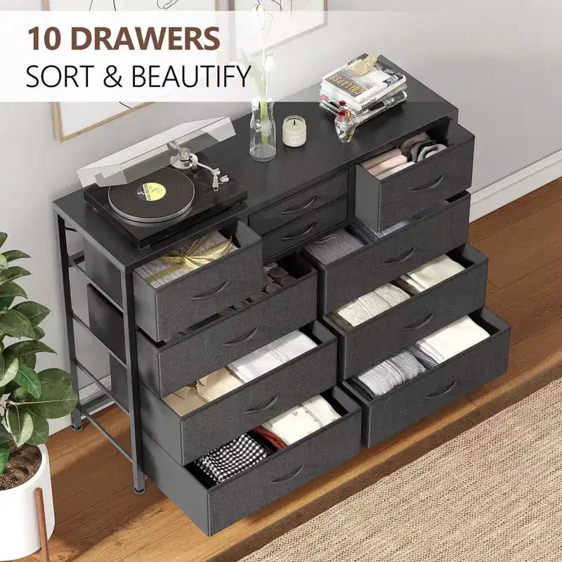 GustoWave TV Stand for 55 Inch TV, Entertainment Center with 10 Drawers for Living Room, Closet, Entryway, Hallway