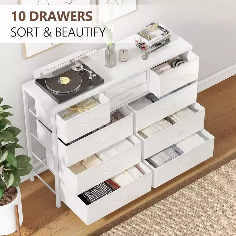 GustoWave TV Stand for 55 Inch TV, Entertainment Center with 10 Drawers for Living Room, Closet, Entryway, Hallway