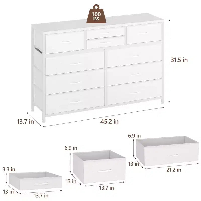 GustoWave TV Stand for 55 Inch TV, Entertainment Center with 10 Drawers for Living Room, Closet, Entryway, Hallway