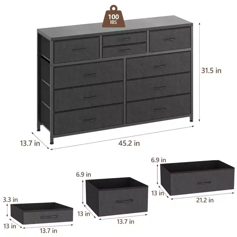 GustoWave TV Stand for 55 Inch TV, Entertainment Center with 10 Drawers for Living Room, Closet, Entryway, Hallway