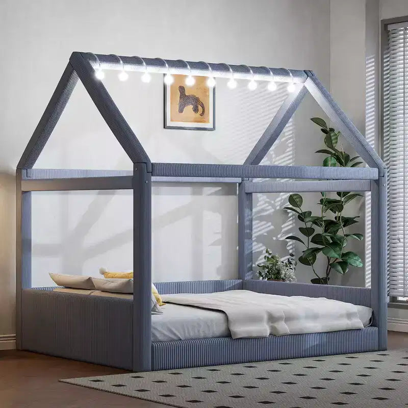 Lit de repos tapissé Merax de taille standard avec bandes lumineuses à LED