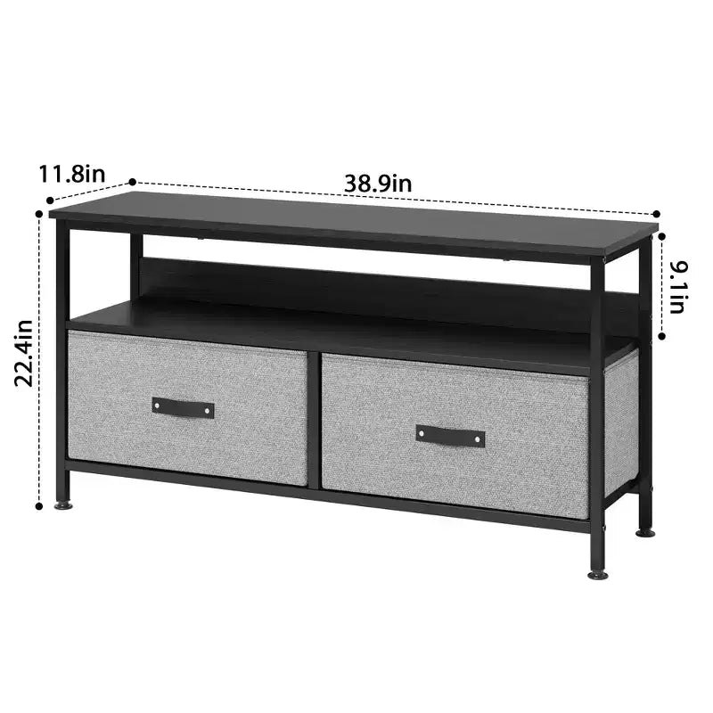 Meuble TV avec 2 tiroirs en tissu pour téléviseur 55 pouces Meuble TV avec placards de rangement Console multimédia avec étagère ouverte Meuble de divertissement