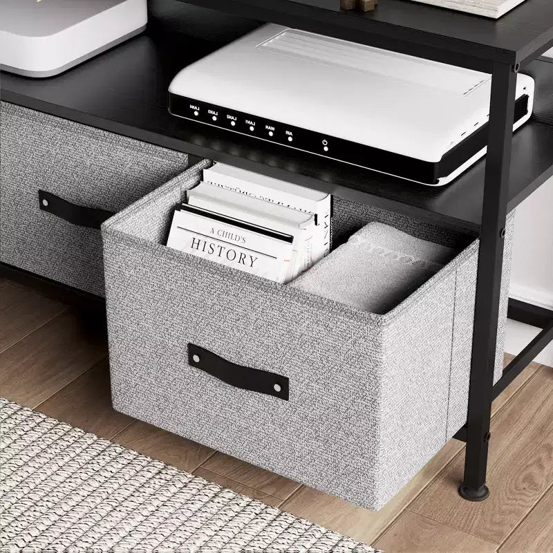 Meuble TV avec 2 tiroirs en tissu pour téléviseur 55 pouces Meuble TV avec placards de rangement Console multimédia avec étagère ouverte Meuble de divertissement