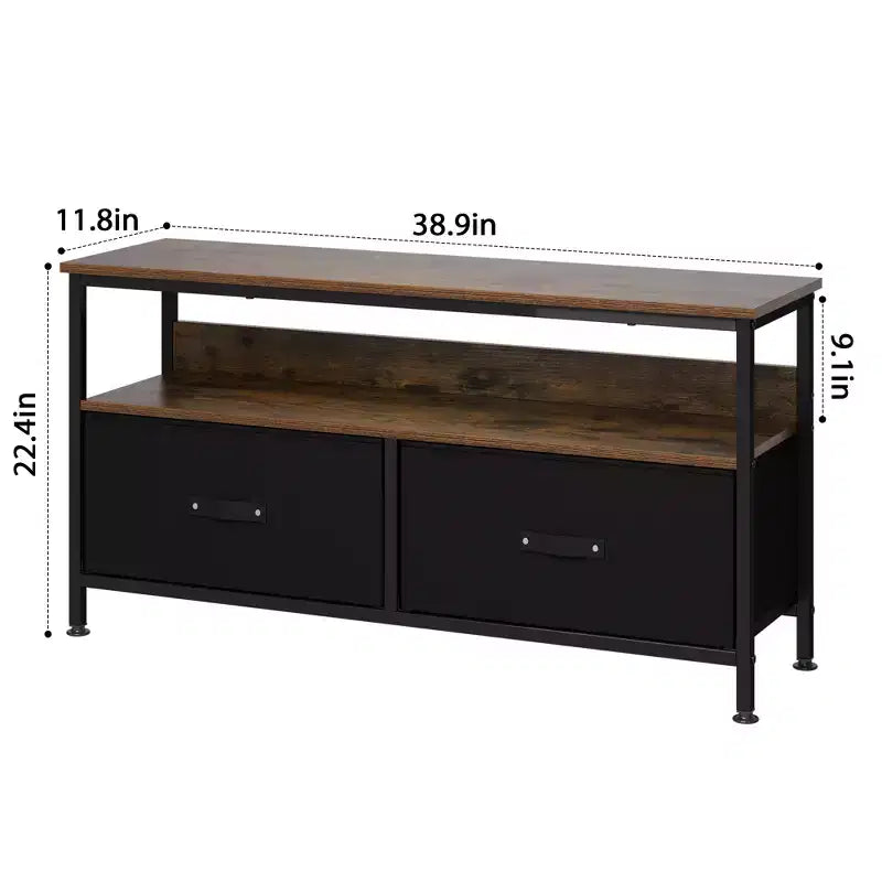 Meuble TV avec 2 tiroirs en tissu pour téléviseur 55 pouces Meuble TV avec placards de rangement Console multimédia avec étagère ouverte Meuble de divertissement